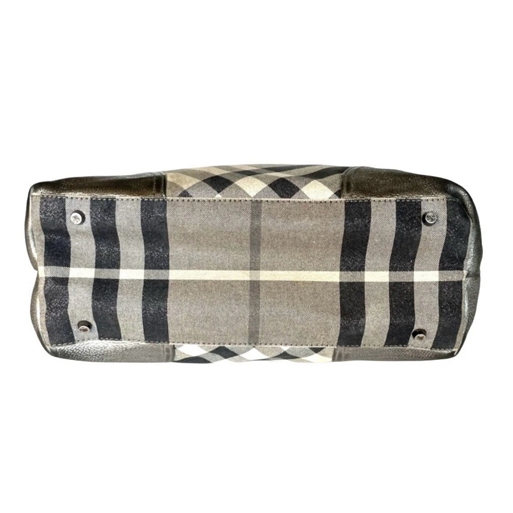 Burberry Byron Shimmer Check Gray Silver Metallic Plaid Tote - Picture 7 of 14